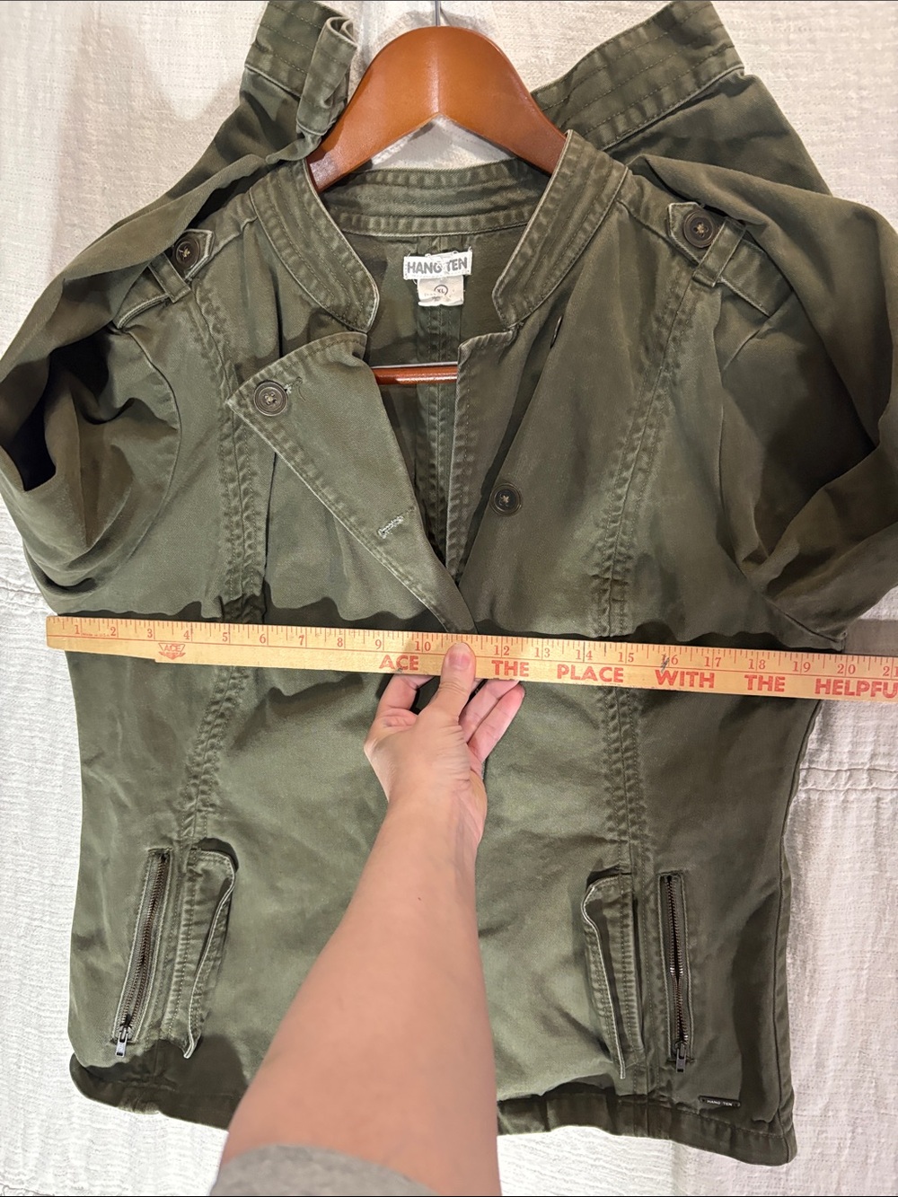 Vintage Hang Ten Y2K Military Style Cotton Moto Utility Jacket Olive Green XL - Picture 5 of 6